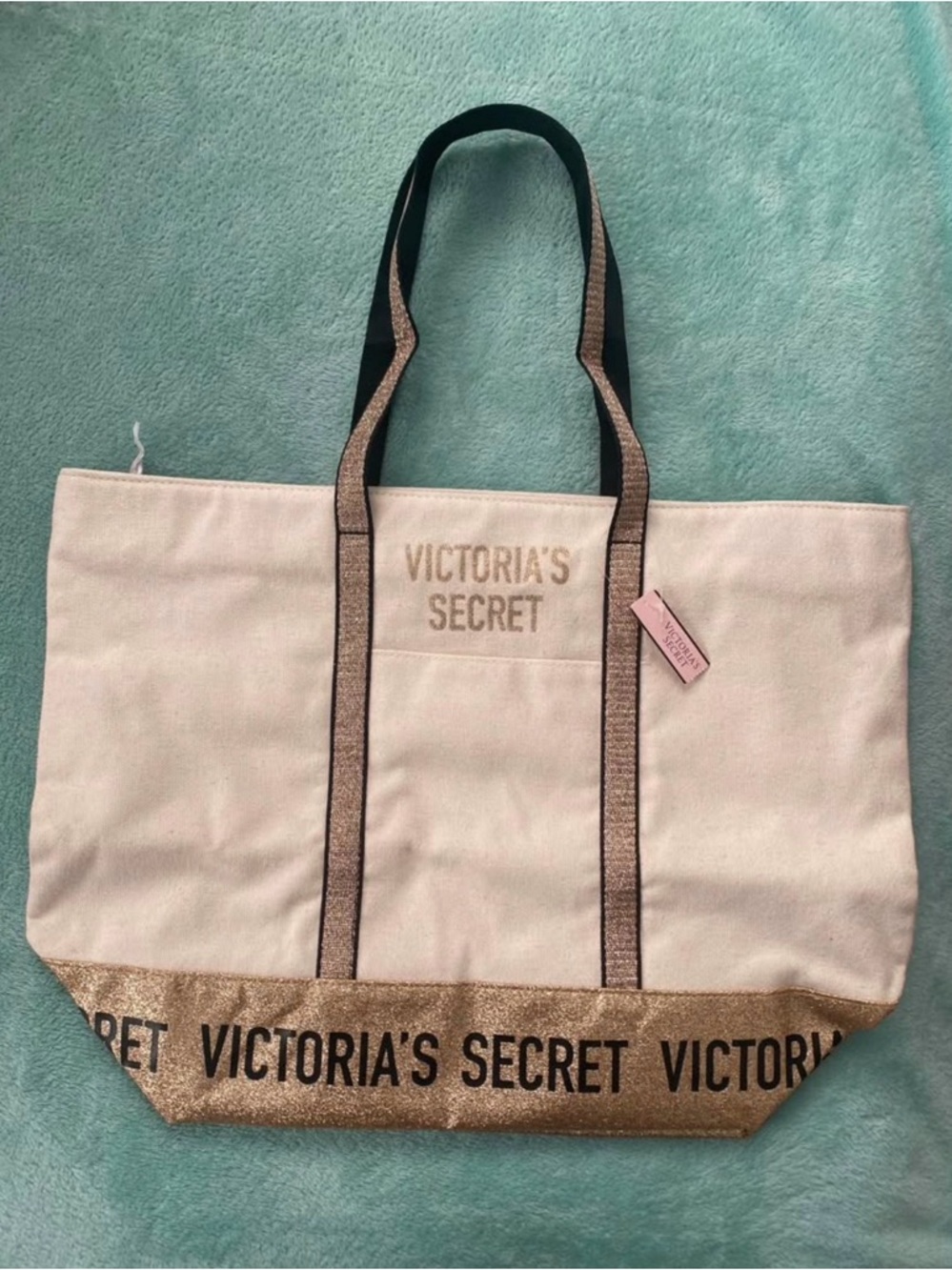 Victoria's Secret Cream and Gold Canvas Tote